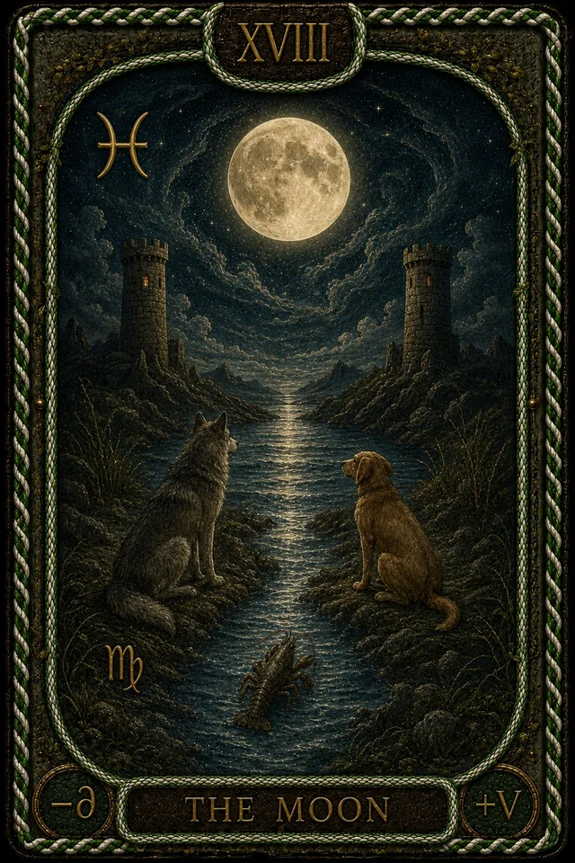 XVIII The Moon / Pisces — water as path, boundary, and preserved trajectory