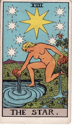 XVII. The Star — Aquarius. Rider–Waite deck, 1909