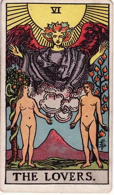 VI. The Lovers — Gemini. Rider–Waite deck, 1909