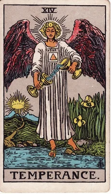 XIV. Temperance — Sagittarius. Rider–Waite deck, 1909